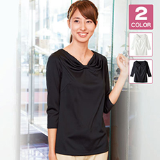 【在庫限り】七分袖リボンドレープTシャツ(23-WP313)