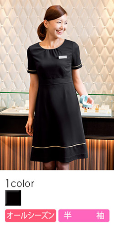 [通年]襟ぐりのギャザーが優しい雰囲気を作るワンピース(23-WP768)