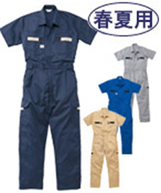 [春夏用]ストライプ半袖ツナギ(27-18701)