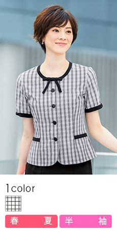【在庫限り】[春夏用]大人の品格薫る爽やかなブラックチェックのオーバーブラウス(28-GOBL1306)