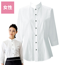 ピンタックスタンドカラーシャツ/七分袖[女性用](32-24224)