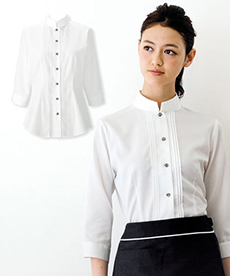 ピンタックスタンドカラーシャツ/七分袖[女性用](32-24224)