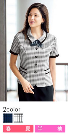 [春夏用]チェック柄ニット・オーバーブラウス(34-AJ0835)