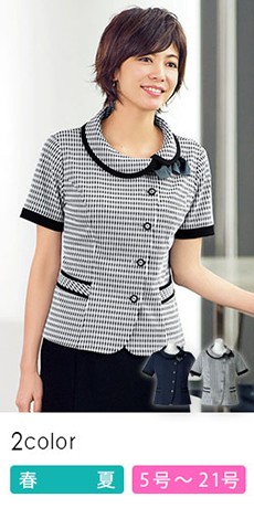 [春夏用]チェック柄ニット・オーバーブラウス(34-AJ0836)