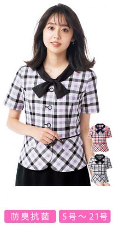 【在庫限り】オーバーブラウス[チェック/高通気/抗菌防臭](34-BCJ0708)