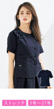 [春夏用]オーバーブラウス[チェック/ストレッチ/リボン取り外し可能](34-BCJ0710)
