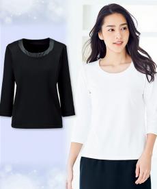 [通年]七分袖ニット[衿ぐりサテン切替え](34-BCK7102)