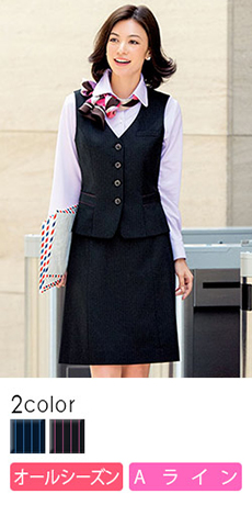 [通年]スタイルアップできる高機能素材のストライプAラインスカート(34-LS2198)