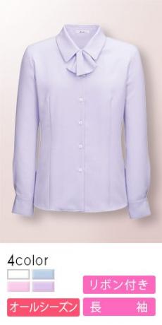 【在庫限り】[通年]消臭機能で快適・リボン付き千鳥柄ブラウス[長袖](34-RB4139)