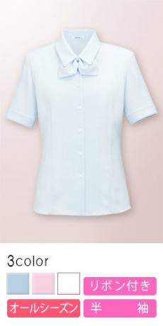 【在庫限り】[通年]1枚で着られる安心の透け防止素材・リボン付きブラウス<半袖>(34-RB4533)