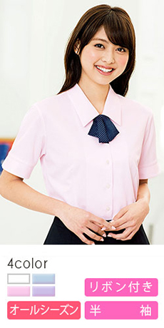 [通年]シャツの悩みを解消し常に美しく!リボン付き半袖ニットブラウス(34-RB4553)
