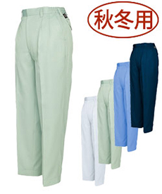[秋冬用]エコ交織マルチワーク レディースシャーリングパンツ[ツータック][女性用](61-6363)