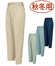 [秋冬用]エコT/Cツイル レディースシャーリングパンツ[ツータック][女性用](61-6383)