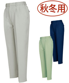 [秋冬用]帯電防止ツータックレディースシャーリングパンツ[女性用](61-853)