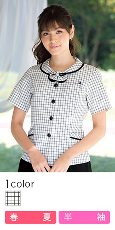 [春夏用]見た目も着心地も涼しげな白地にチェック柄のオーバーブラウス(76-FB71122)