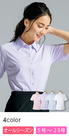 [通年]透けずに吸汗速乾!高機能半袖ニットブラウス(89-36802)