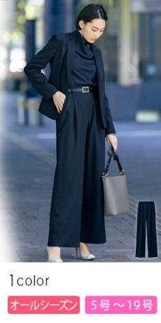 [通年]ワイドパンツ[ストライプ/ストレッチ/抗菌/抗ウイルス](89-51351)