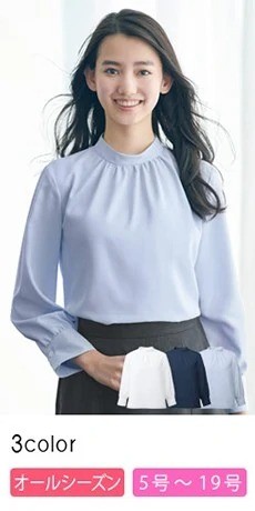 スタンドギャザーブラウス[八分袖/防汚](A9-EWB755)